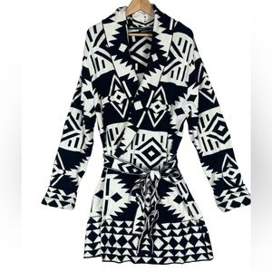 Jones New York Black White Aztec Southwestern Knit Sweater Coat Cardigan Size 2X